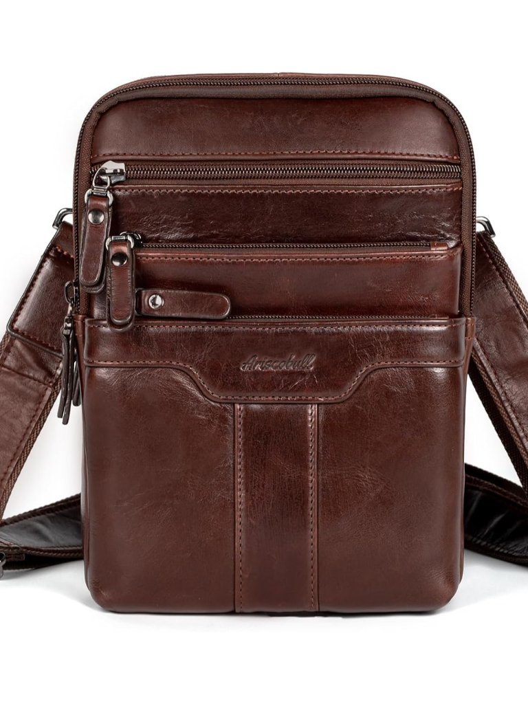 Leather Messenger Bag For Men, Small Leather Sling Shoulder Bag Messenger Pack F